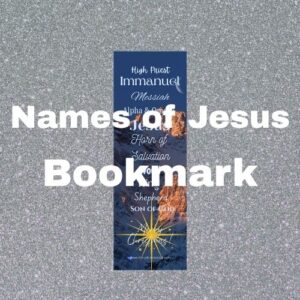 Names of Jesus rocks with blue background bookmark