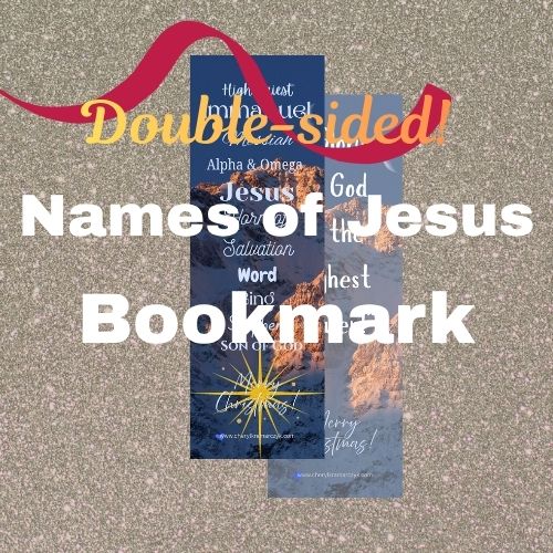 Names of Jesus rocks with blue background bookmark – double-sided
